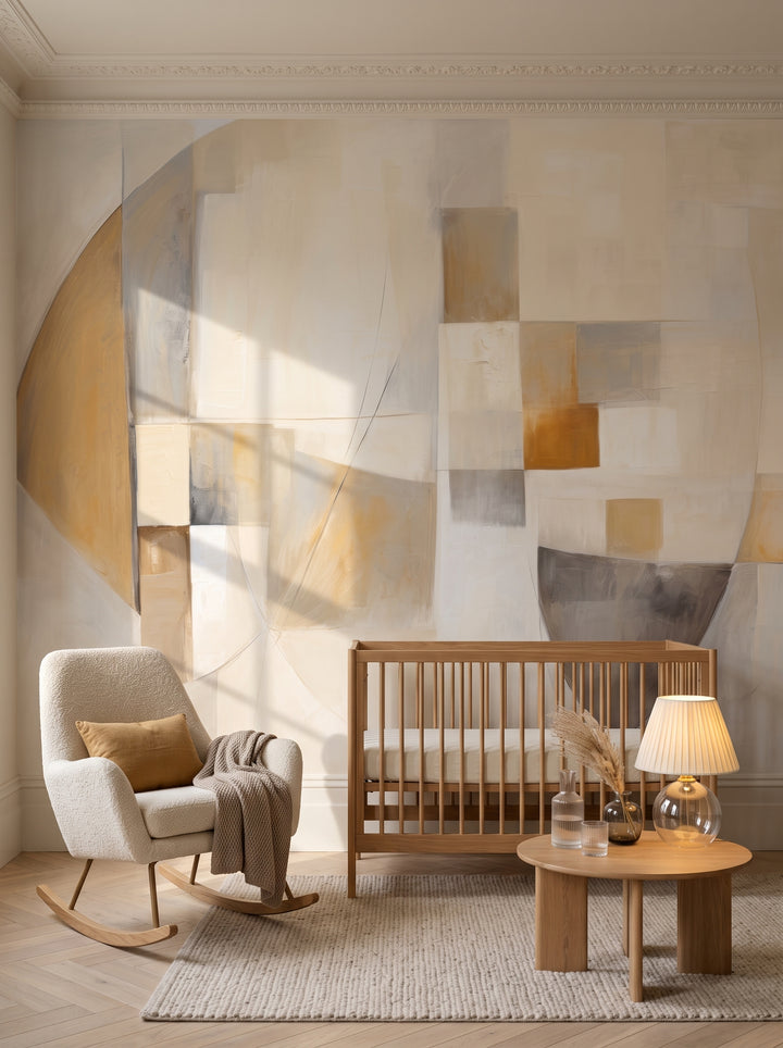 Fototapeta artystyczna o nazwie Beige Harmony w aranżacji wnętrza: elegancki pokój dziecięcy w kamienicy.