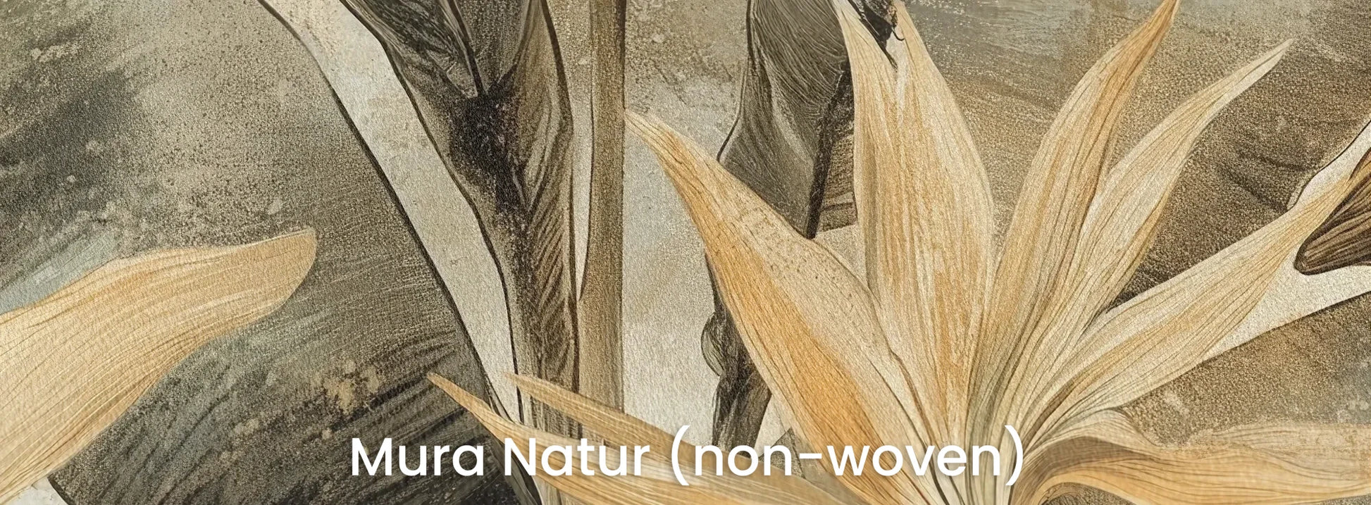 Zbliżenie na fototapetę HUMMINGBIRD LOTUS - tapeta z rajskimi kwiatami i liśćmi w ciepłych tonacjach na naturalnym podłożu ekologicznym.