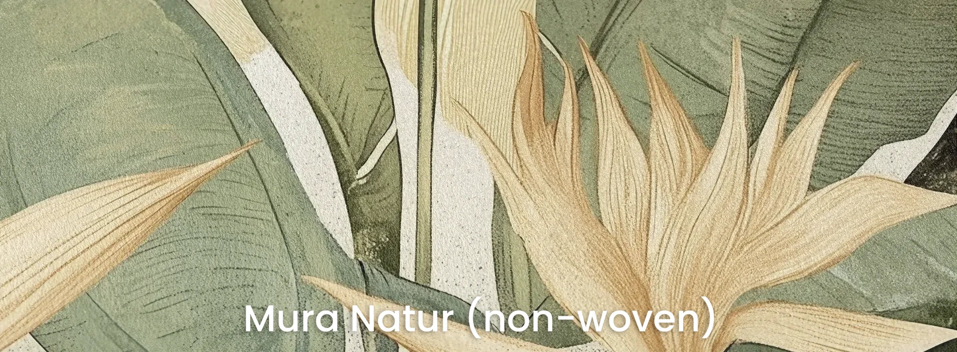 Zbliżenie na fototapetę NOBLE BIRD - tapeta z tropikalnym ptakiem wśród złotych liści na naturalnym podłożu ekologicznym.