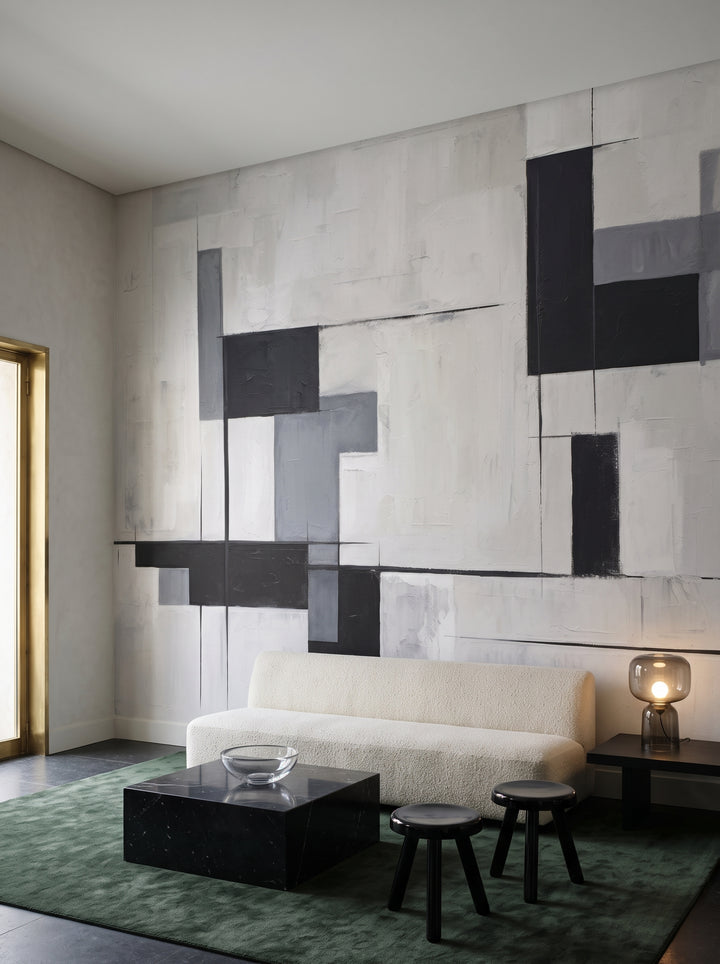 Fototapeta artystyczna o nazwie Monochromatic Mosaic w aranżacji wnętrza: lobby hotelu projektanckiego.