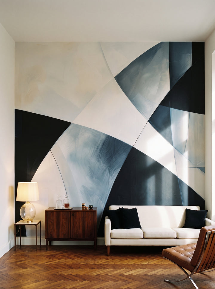 Fototapeta artystyczna o nazwie Shades of Geometry w aranżacji wnętrza: salon kolekcjonera w stylu mid-century modern.