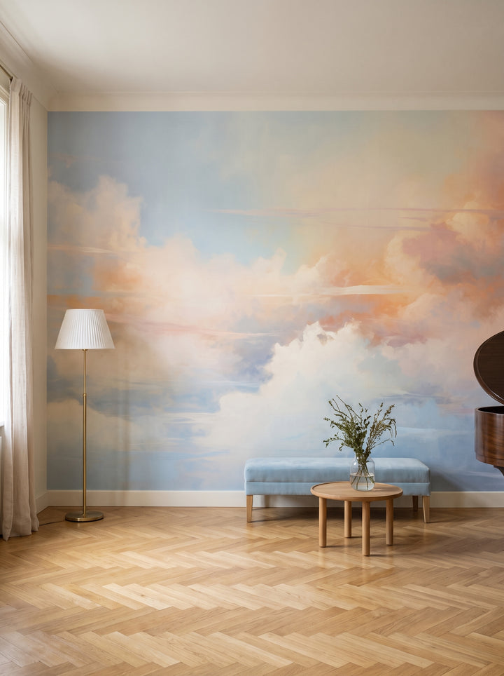 Fototapeta artystyczna o nazwie Whispering Hues w aranżacji wnętrza: sala muzyczna w wiedeńskiej kamienicy.