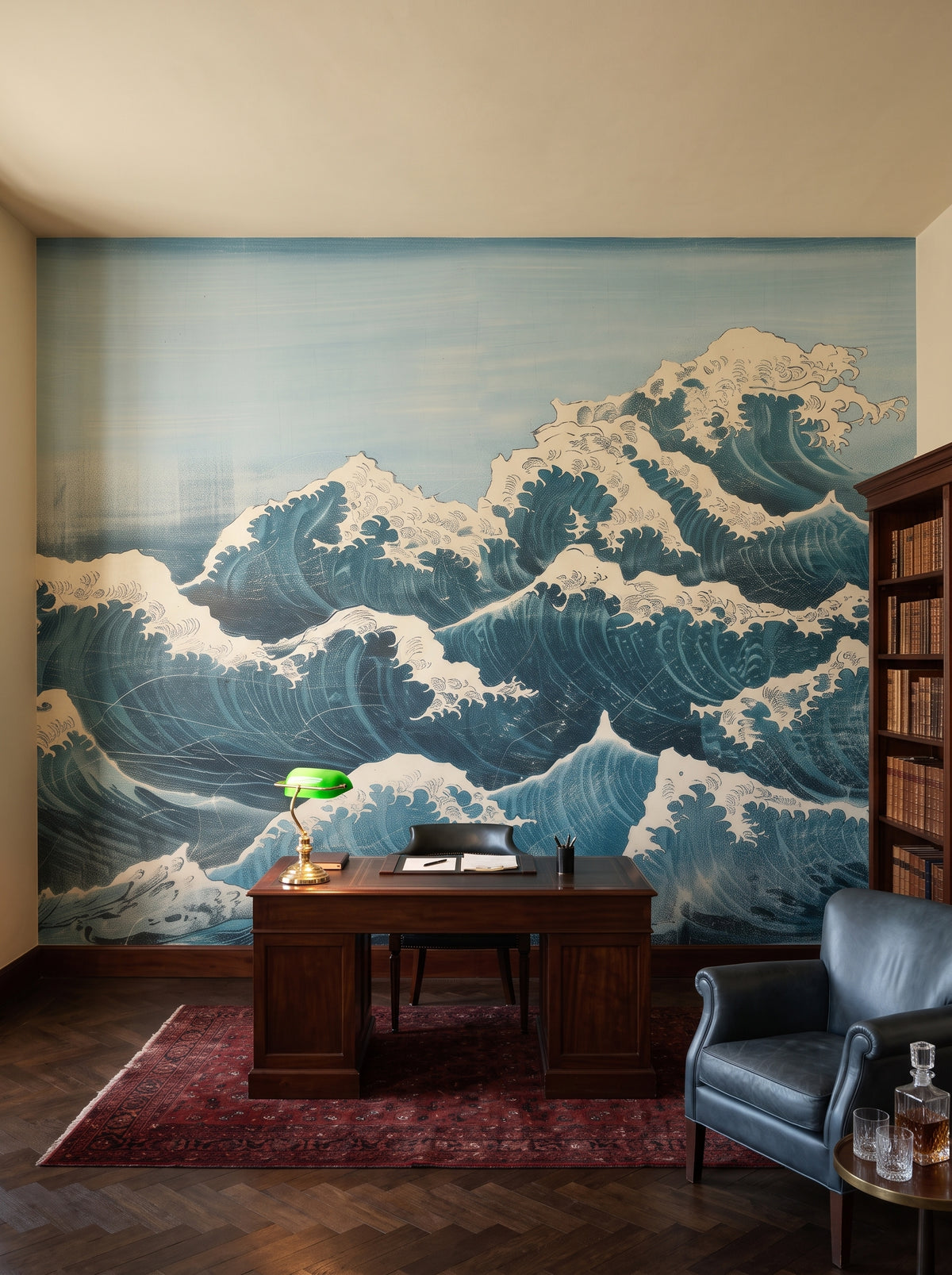Fototapeta artystyczna o nazwie Snowy Peak Waves w aranżacji wnętrza: prywatna biblioteka w angielskim stylu.