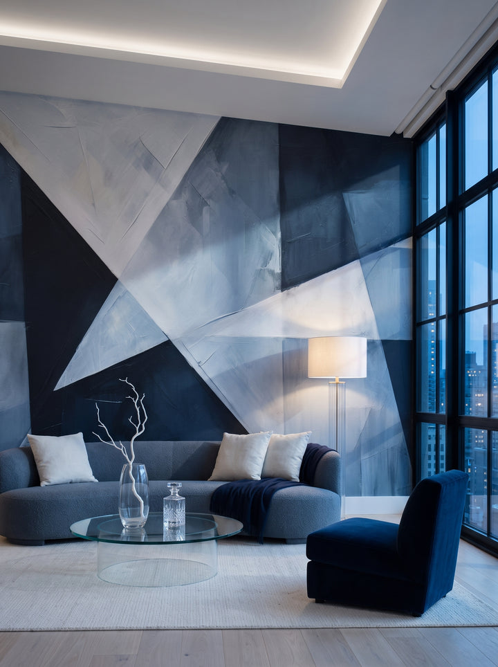 Fototapeta artystyczna o nazwie Geometric Harmony w aranżacji wnętrza: salon w penthousie na Manhattanie.