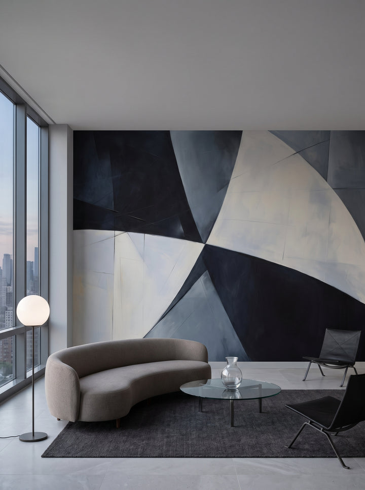 Fototapeta artystyczna o nazwie Monochromatic Elegance w aranżacji wnętrza: salon w penthouse na Manhattanie.