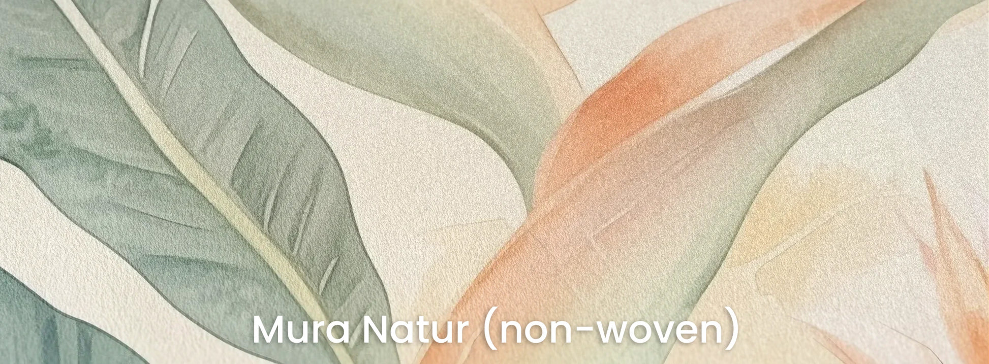Zbliżenie na fototapetę TROPICAL SOFTNESS - tapeta z delikatnymi liśćmi strelirii na naturalnym podłożu ekologicznym.