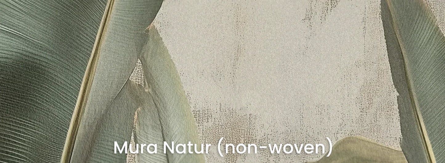 Zbliżenie na fototapetę BOTANICAL GRACE - tapeta z tropikalnymi liśćmi bananowca na naturalnym podłożu ekologicznym.