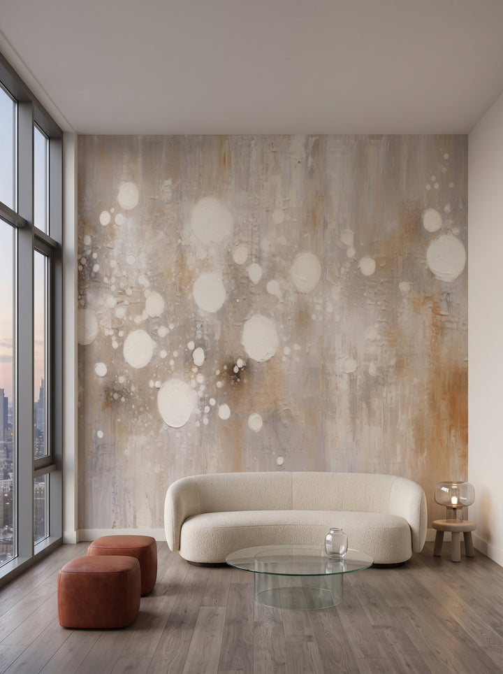 Fototapeta artystyczna o nazwie CELESTIAL DROPLETS CASCADE w aranżacji wnętrza: salon w penthousie na Manhattanie.