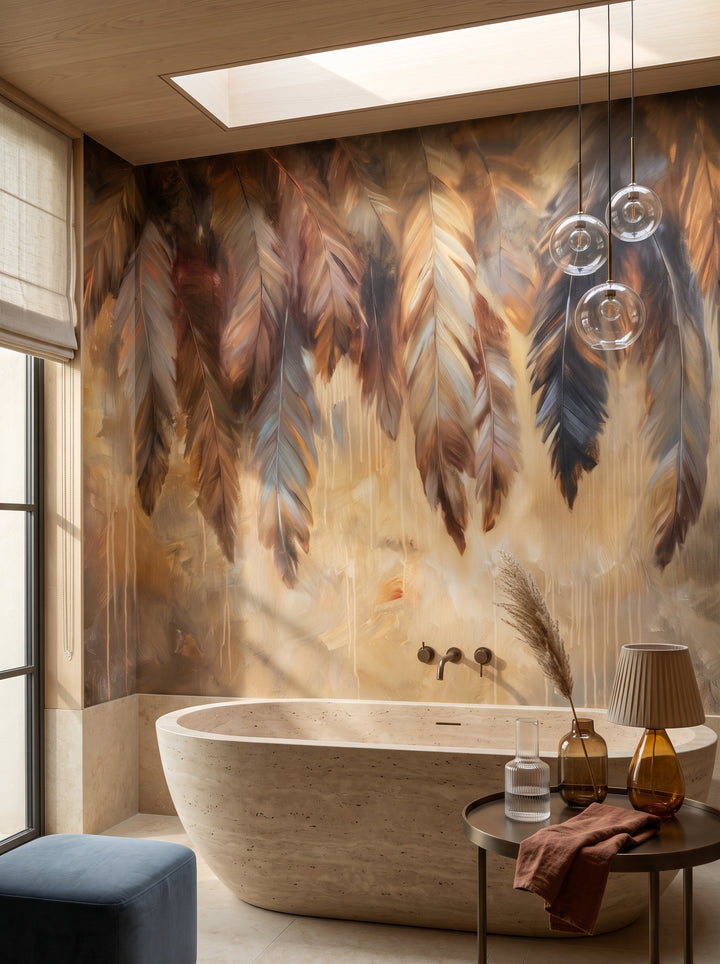 Fototapeta artystyczna o nazwie Timeless Patina w aranżacji wnętrza: łazienka spa w luksusowej rezydencji.