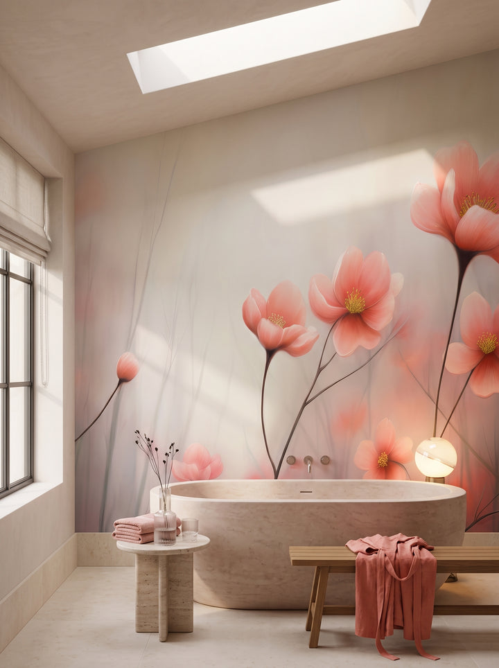 Fototapeta artystyczna o nazwie Dreamy Flora w aranżacji wnętrza: łazienka spa w luksusowej rezydencji.