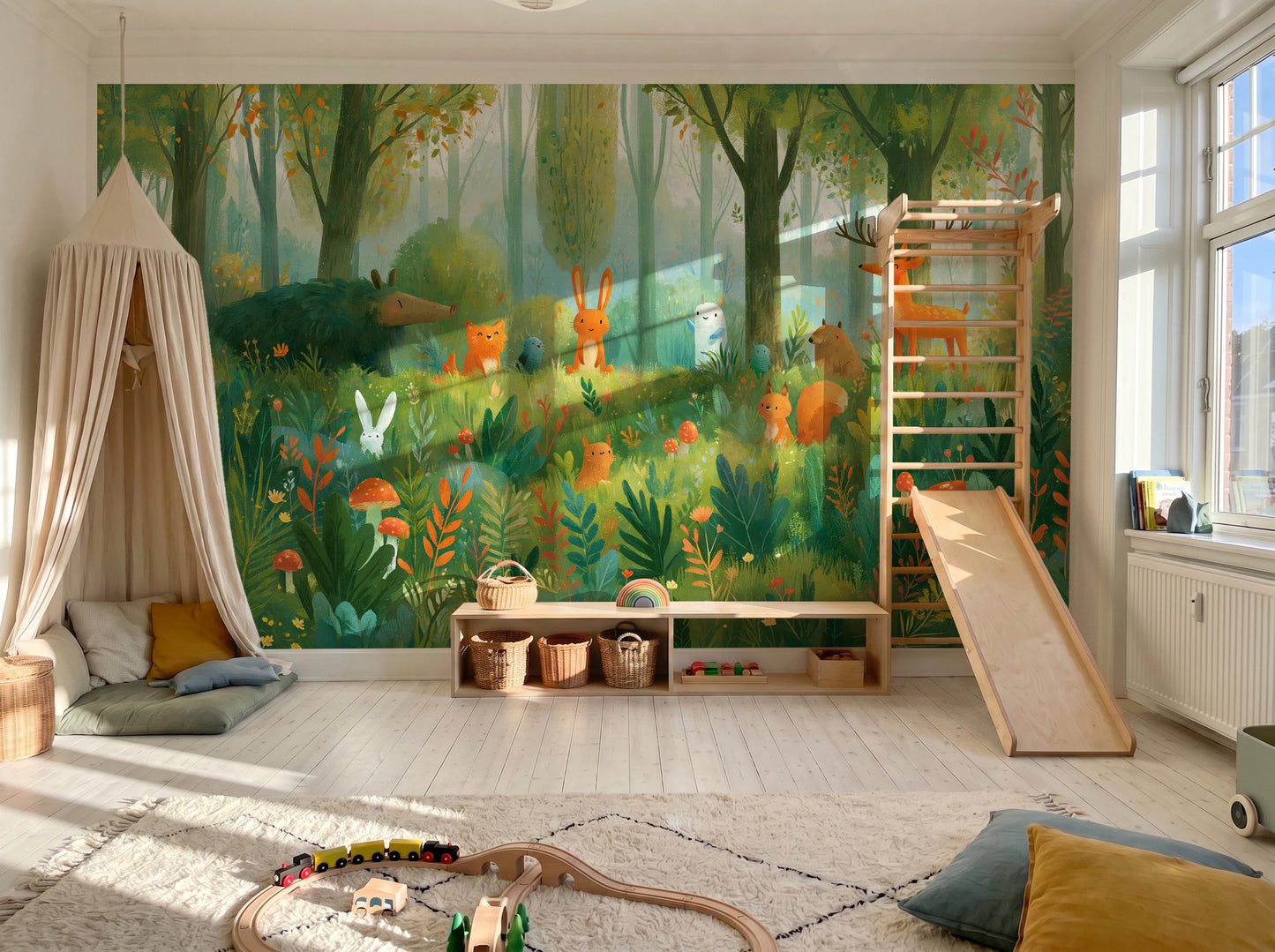 MOSSY GLADE - leśna polana ze zwierzętami w akwareli — KIDS — Pokój dziecięcy 05