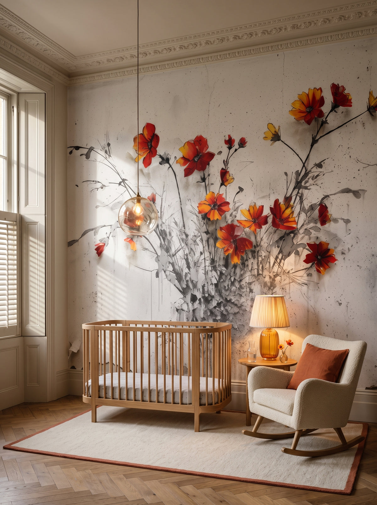 Fototapeta artystyczna o nazwie VIVID AUTUMN SPLASH w aranżacji wnętrza: elegancki pokój dziecięcy w miejskiej kamienicy.