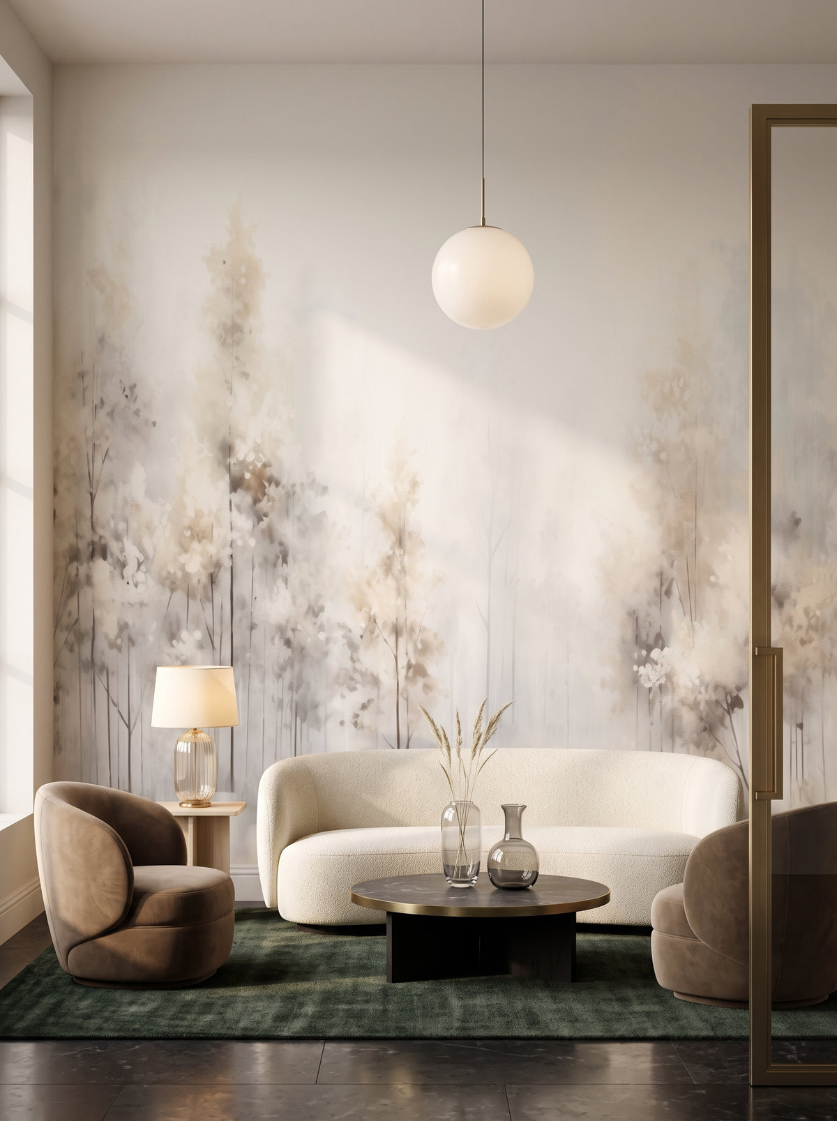 Fototapeta artystyczna o nazwie WINTER FROST FOREST MURAL w aranżacji wnętrza: lobby lounge butikowego hotelu designerskiego.