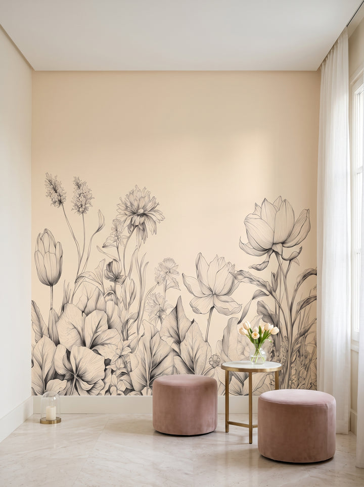 Fototapeta artystyczna o nazwie Sublime Flora w aranżacji wnętrza: salon herbaciany w nowoczesnym klasycznym stylu.