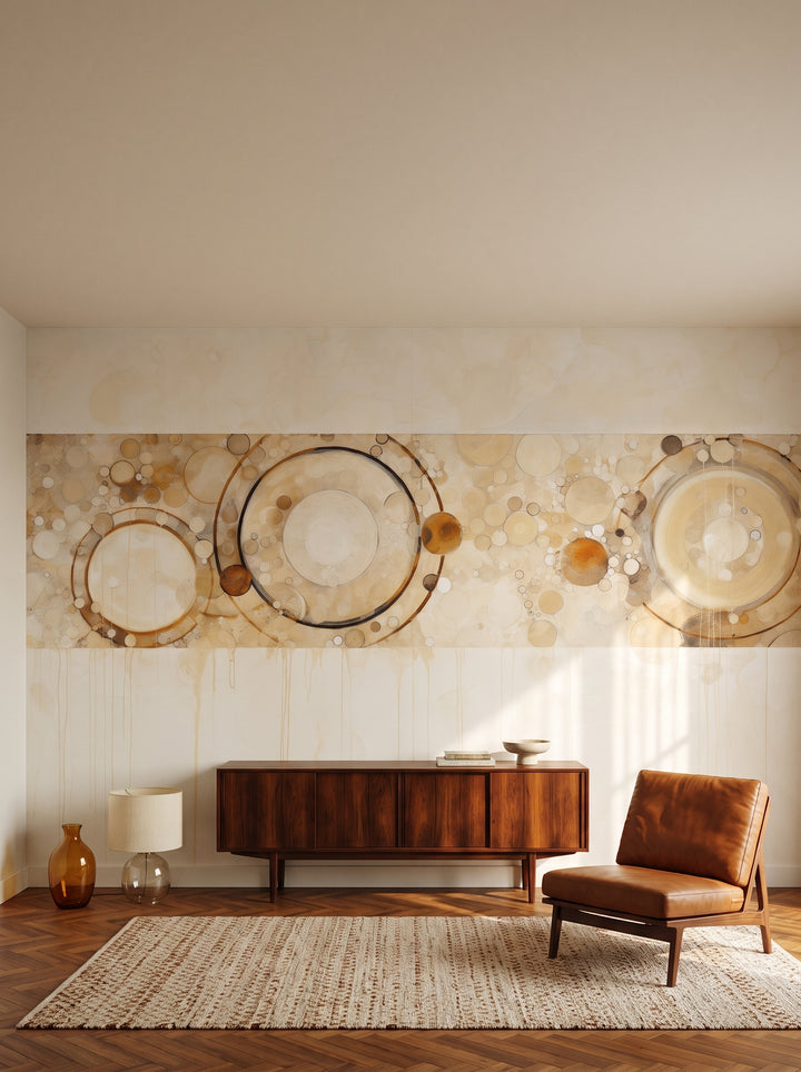 Fototapeta artystyczna o nazwie BUBBLING BRONZE CASCADE w aranżacji wnętrza: salon kolekcjonera w stylu mid-century.