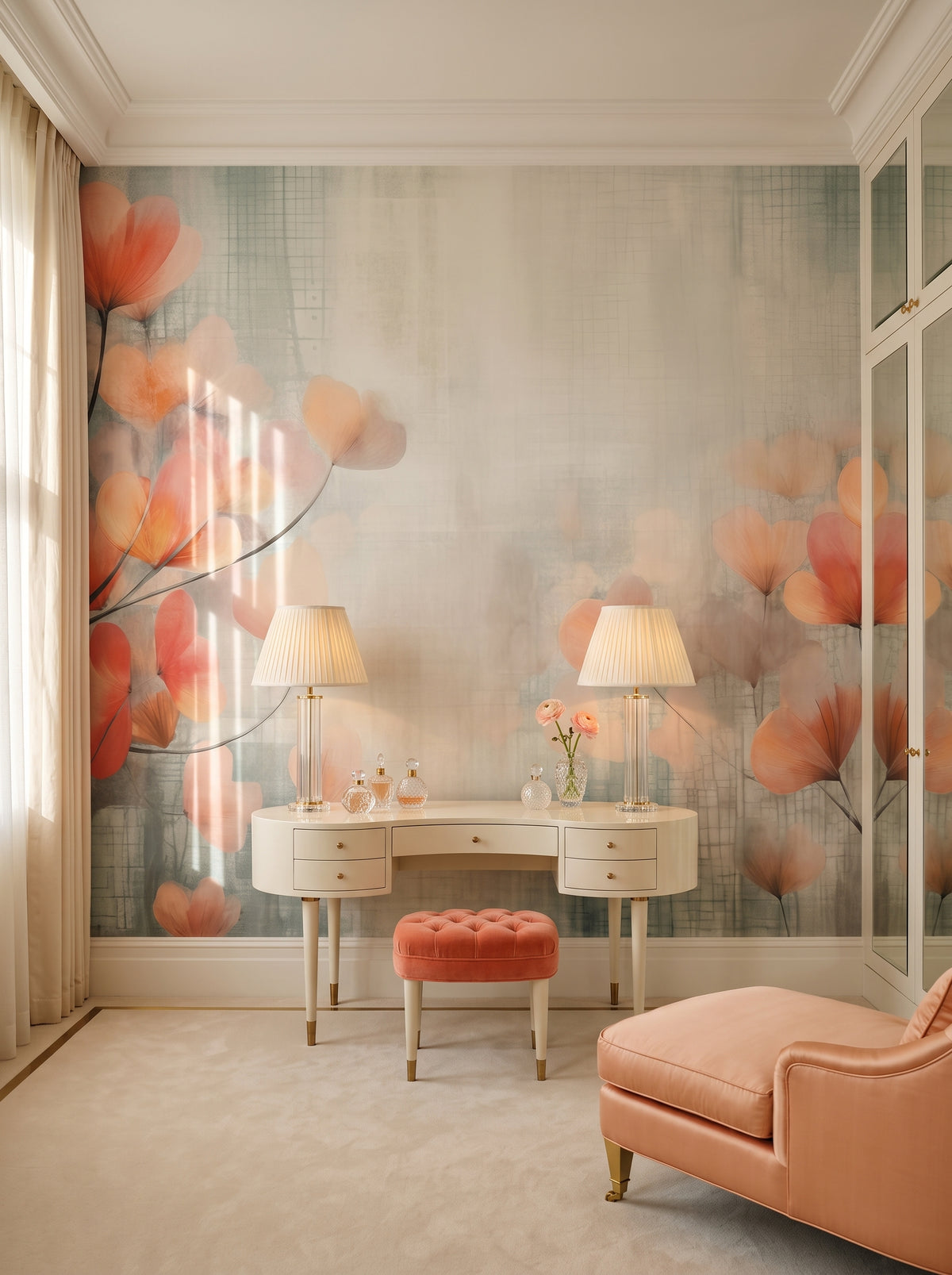 Fototapeta artystyczna o nazwie Abstract Blossom Art w aranżacji wnętrza: garderoba w stylu Hollywood Regency.