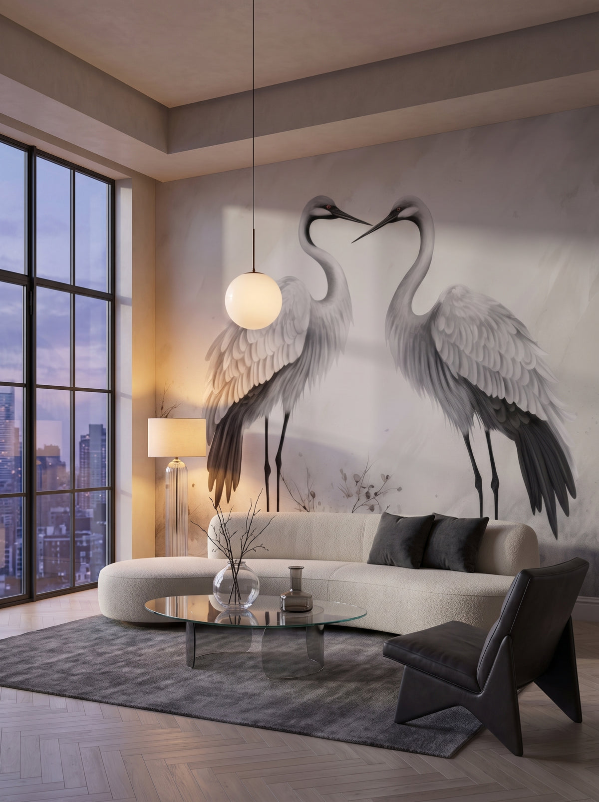 Fototapeta artystyczna o nazwie Eternal Bond w aranżacji wnętrza: salon w penthousie na Manhattanie.