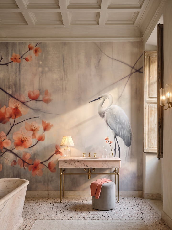 Fototapeta artystyczna o nazwie Misty Blossom Scene w aranżacji wnętrza: łazienka w rzymskim palazzo.