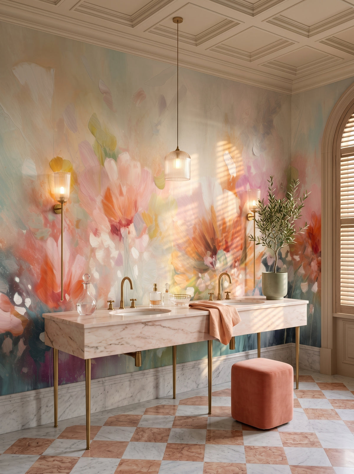 Fototapeta artystyczna o nazwie Pastel Petal Hues w aranżacji wnętrza: łazienka w rzymskim palazzo.