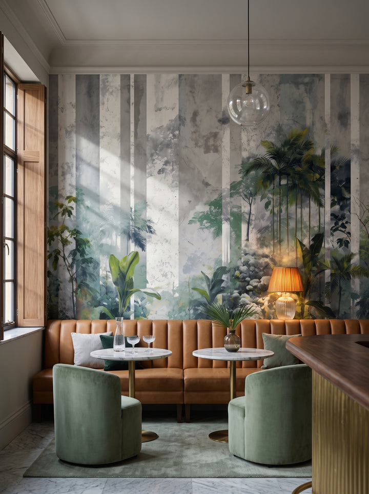 Fototapeta artystyczna o nazwie FOREST COLUMNS w aranżacji wnętrza: bar lounge w butikowym hotelu.