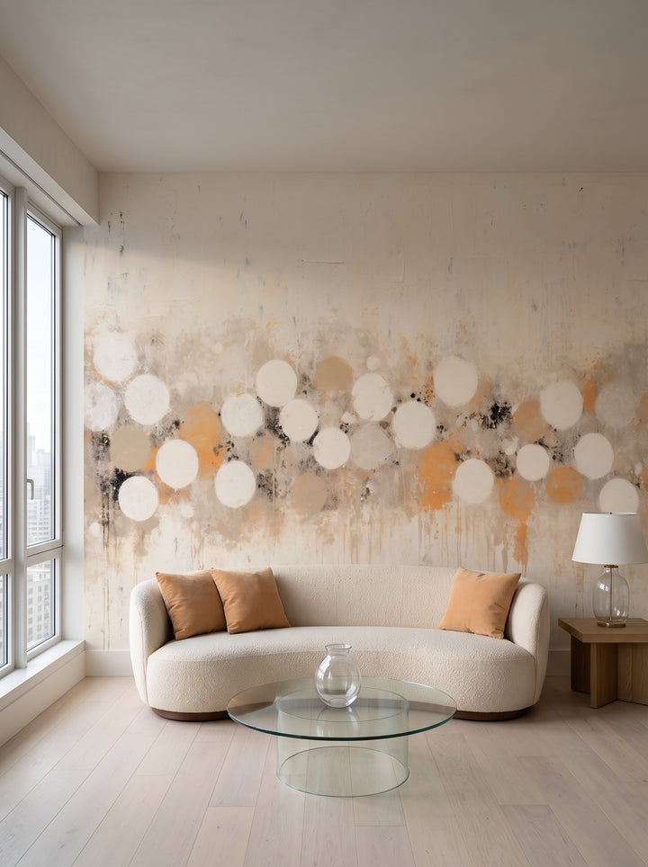Fototapeta artystyczna o nazwie SUNSET SPHERES ABSTRACTION w aranżacji wnętrza: salon penthouse'u na Manhattanie.