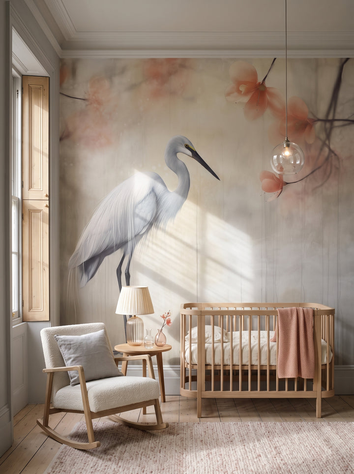 Fototapeta artystyczna o nazwie Heron Elegance w aranżacji wnętrza: pokój dziecięcy w miejskiej kamienicy.
