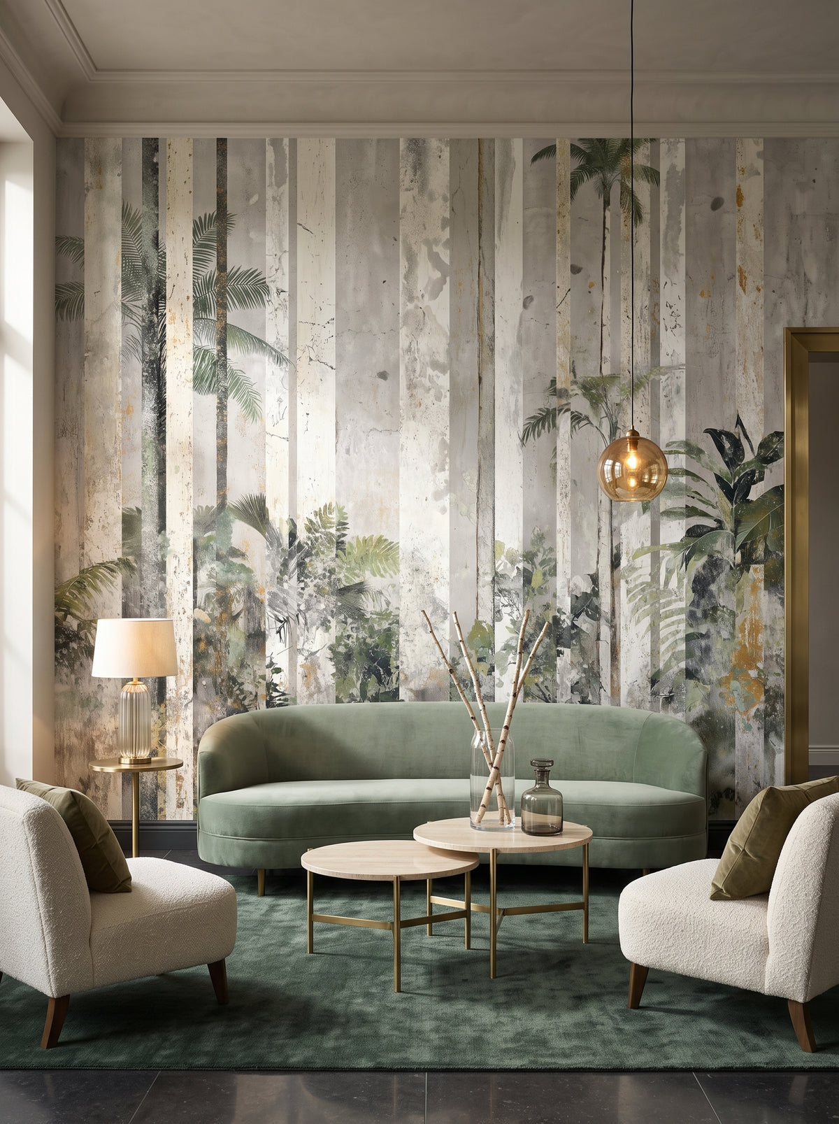 Fototapeta artystyczna o nazwie SILVER BIRCH w aranżacji wnętrza: lobby lounge w butikowym hotelu designerskim.