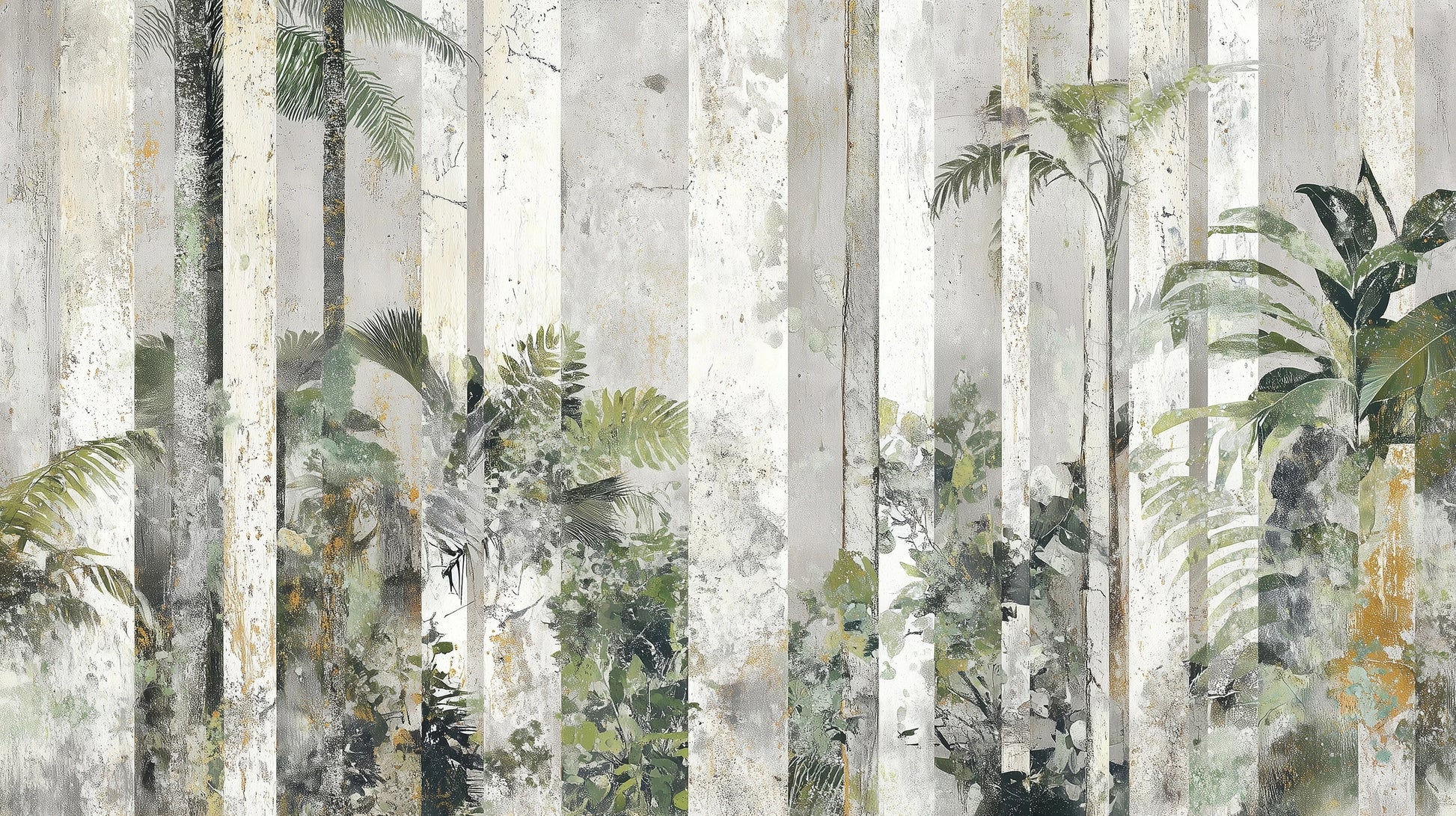 Prezentacja całego wzoru fototapety o nazwie SILVER BIRCH - tapeta z leśnymi kolumnami we mgle