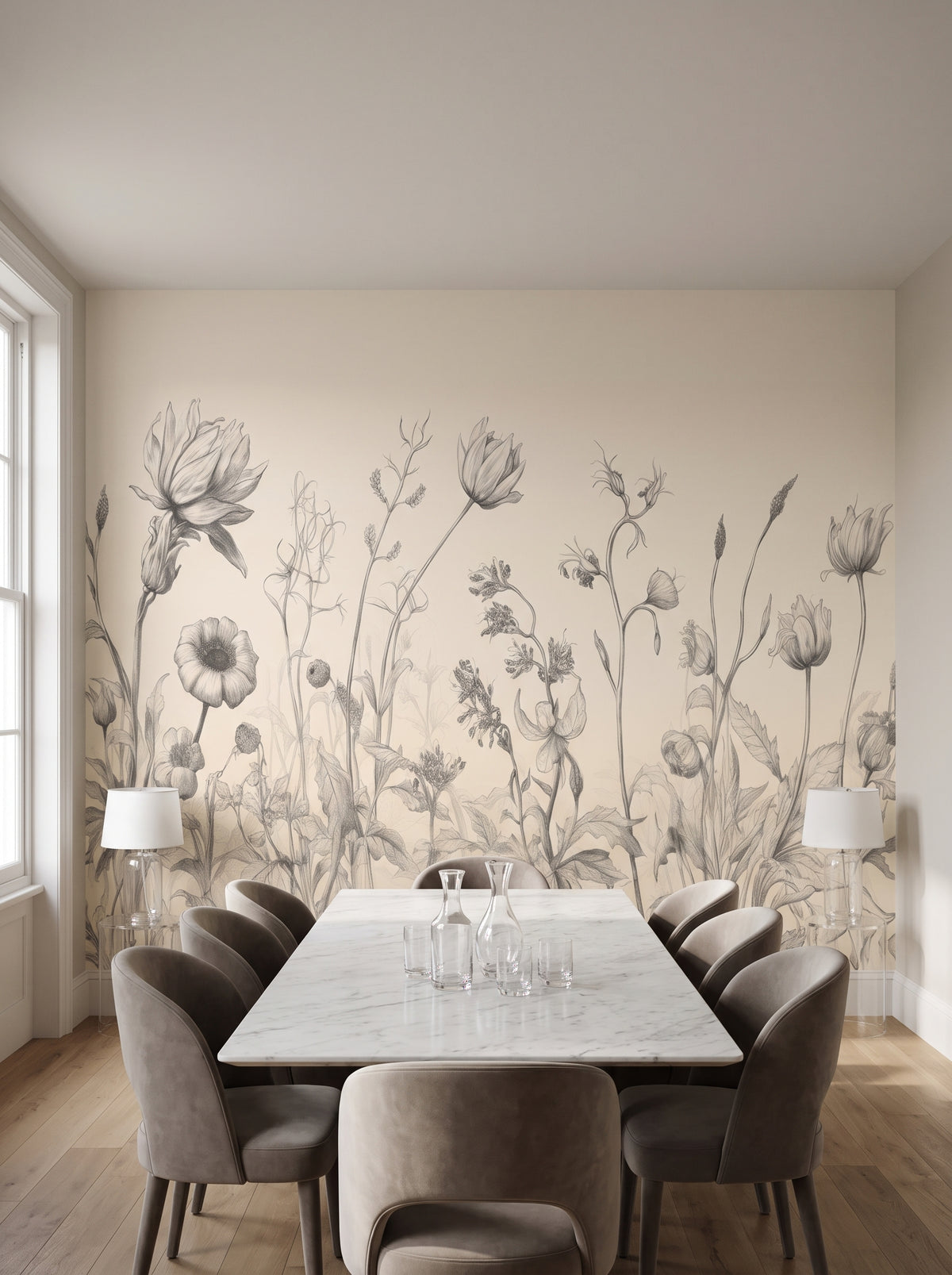 Fototapeta artystyczna o nazwie Blossom Array w aranżacji wnętrza: jadalnia w nowoczesnym stylu klasycznym.