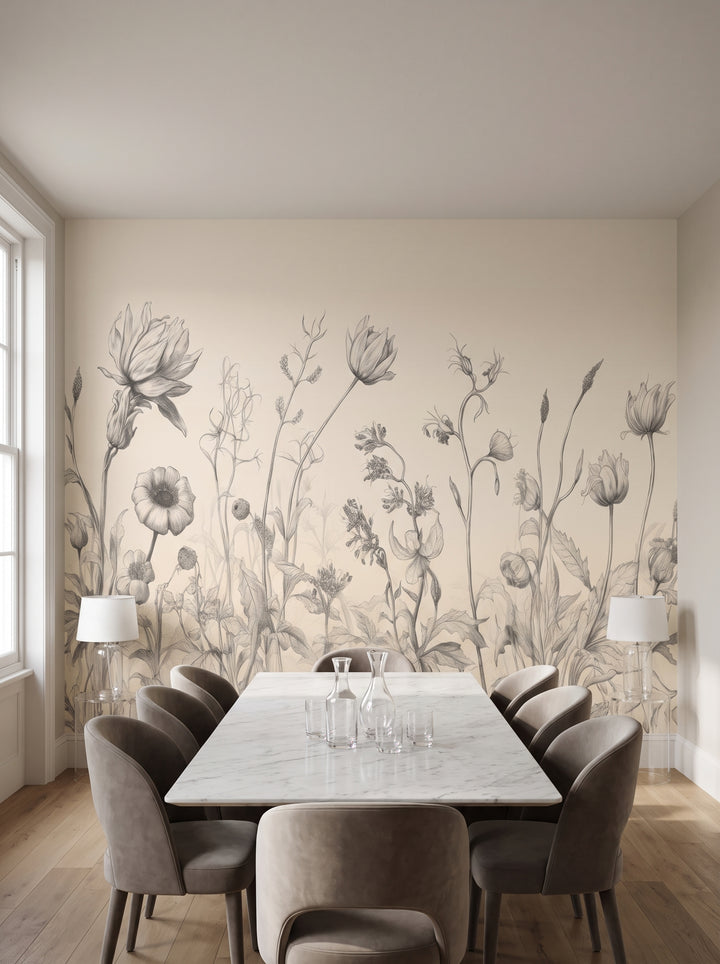 Fototapeta artystyczna o nazwie Blossom Array w aranżacji wnętrza: jadalnia w nowoczesnym stylu klasycznym.