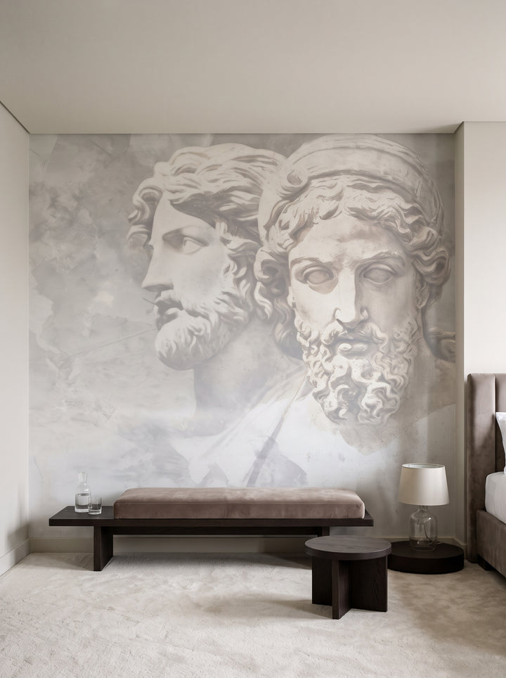 Fototapeta artystyczna o nazwie Antiquity's Whisper w aranżacji wnętrza: apartament w pięciogwiazdkowym hotelu.