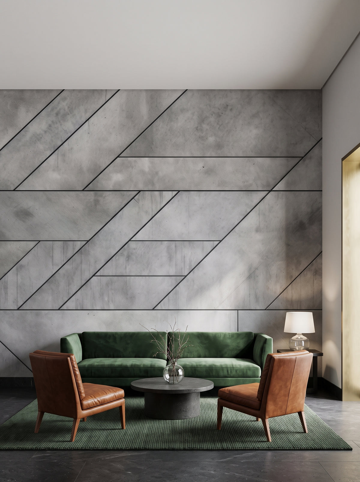 Fototapeta artystyczna o nazwie Linear Perspective w aranżacji wnętrza: lobby w butikowym hotelu designerskim.