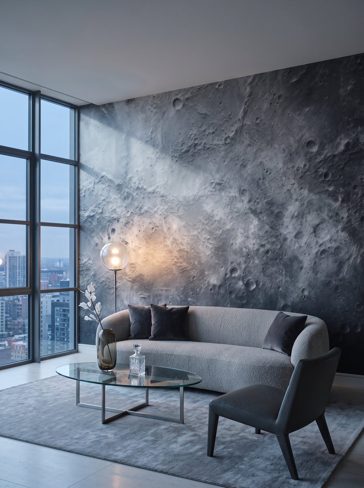Fototapeta artystyczna o nazwie Mercury's Texture w aranżacji wnętrza: salon w penthousie na Manhattanie.