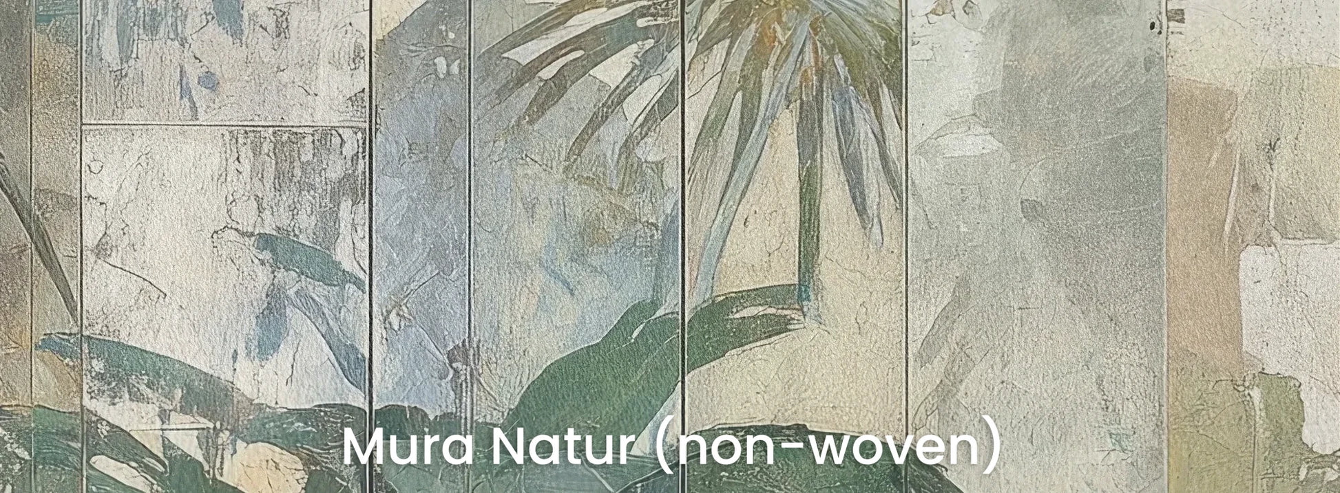 Zbliżenie na fototapetę TROPICAL SANCTUM - tapeta z artystycznym motywem egzotycznej roślinności na naturalnym podłożu ekologicznym.