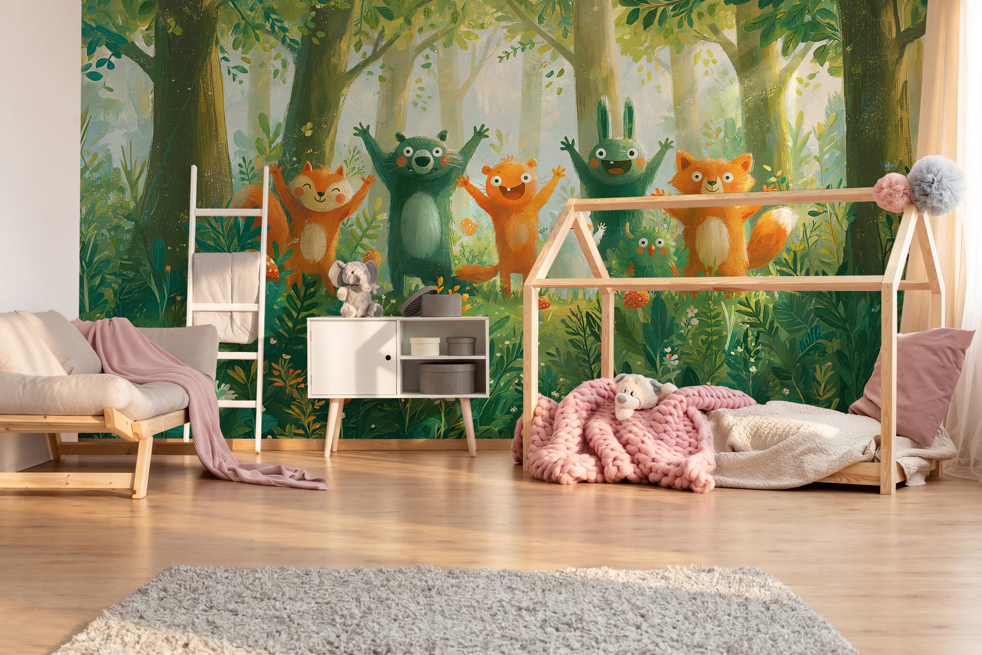 HAPPY CLEARING - tapeta z leśnymi zwierzętami na polanie — KIDS — Pokój dziecięcy 07