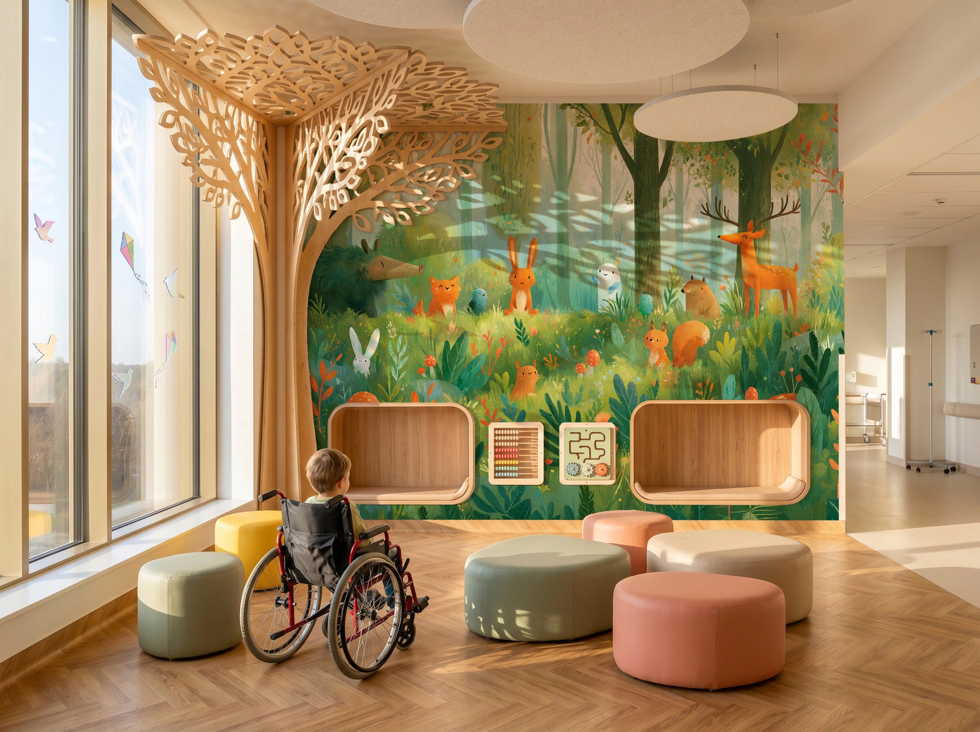 MOSSY GLADE - leśna polana ze zwierzętami w akwareli — KIDS — Pokój dziecięcy 09
