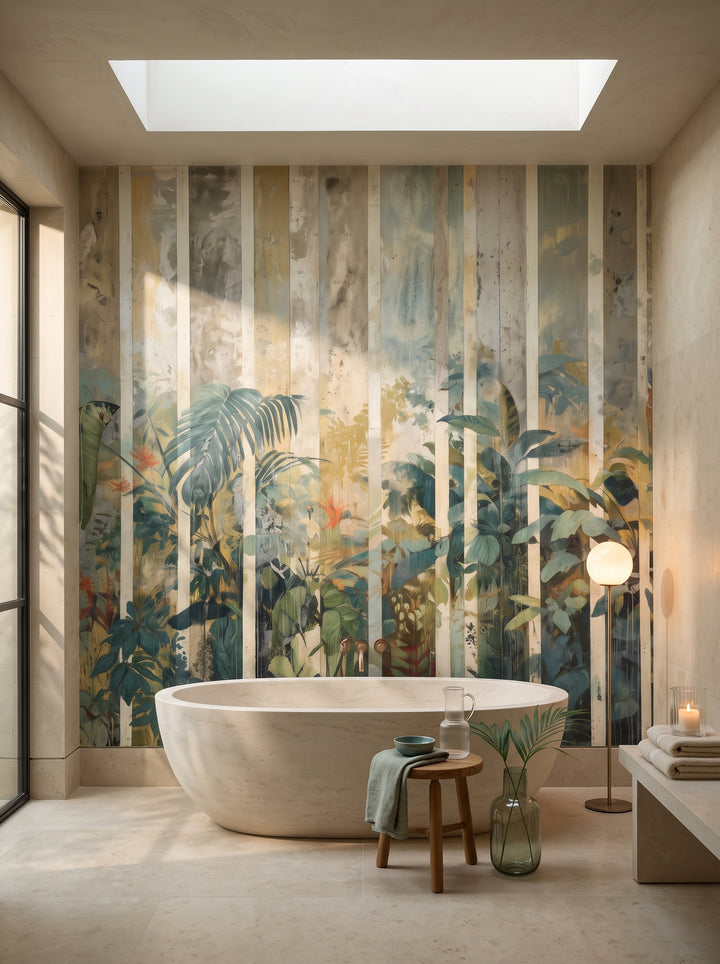 Fototapeta artystyczna o nazwie BAMBOO DREAMS w aranżacji wnętrza: łazienka spa w luksusowej rezydencji.