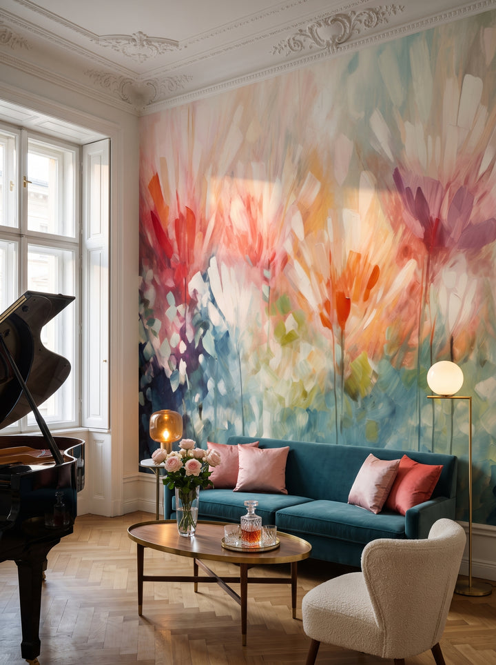 Fototapeta artystyczna o nazwie Tropical Serenity #2 w aranżacji wnętrza: salon muzyczny w wiedeńskiej kamienicy.