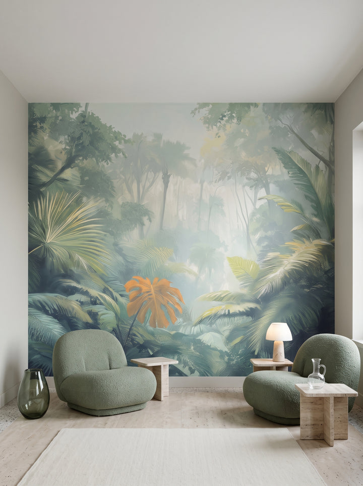 Fototapeta artystyczna o nazwie MISTY EMBRACE w aranżacji wnętrza: salon w mediolańskim apartamencie z lat 70..
