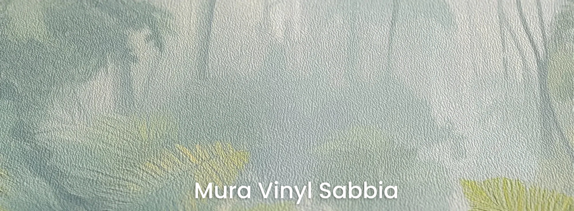 Zbliżenie na fototapetę MISTY EMBRACE - tapeta z tropikalną dżunglą we mgle na podłożu o strukturze ziarna piasku.