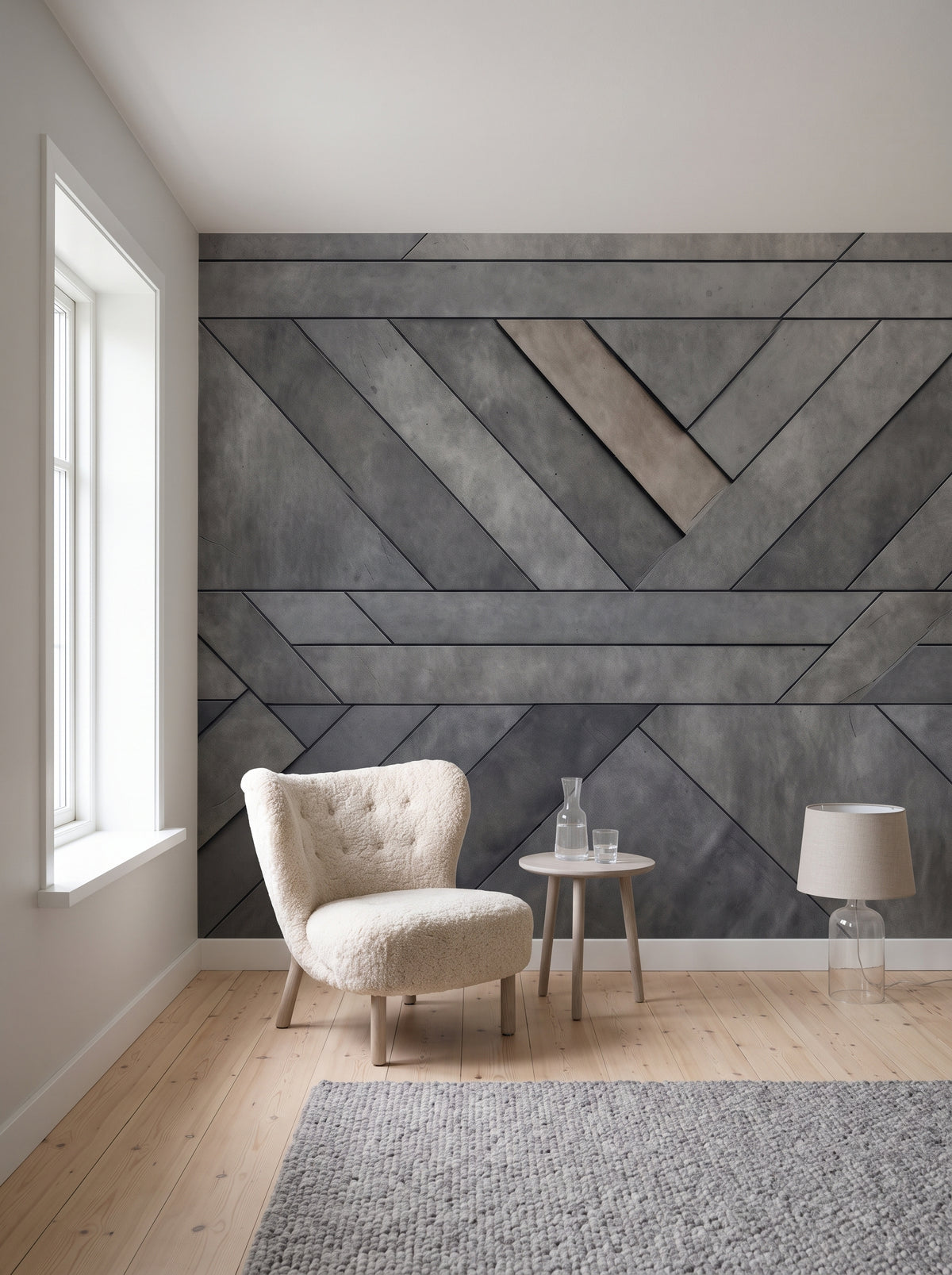 Fototapeta artystyczna o nazwie Geometric Weave w aranżacji wnętrza: kąt do czytania w skandynawskiej willi.