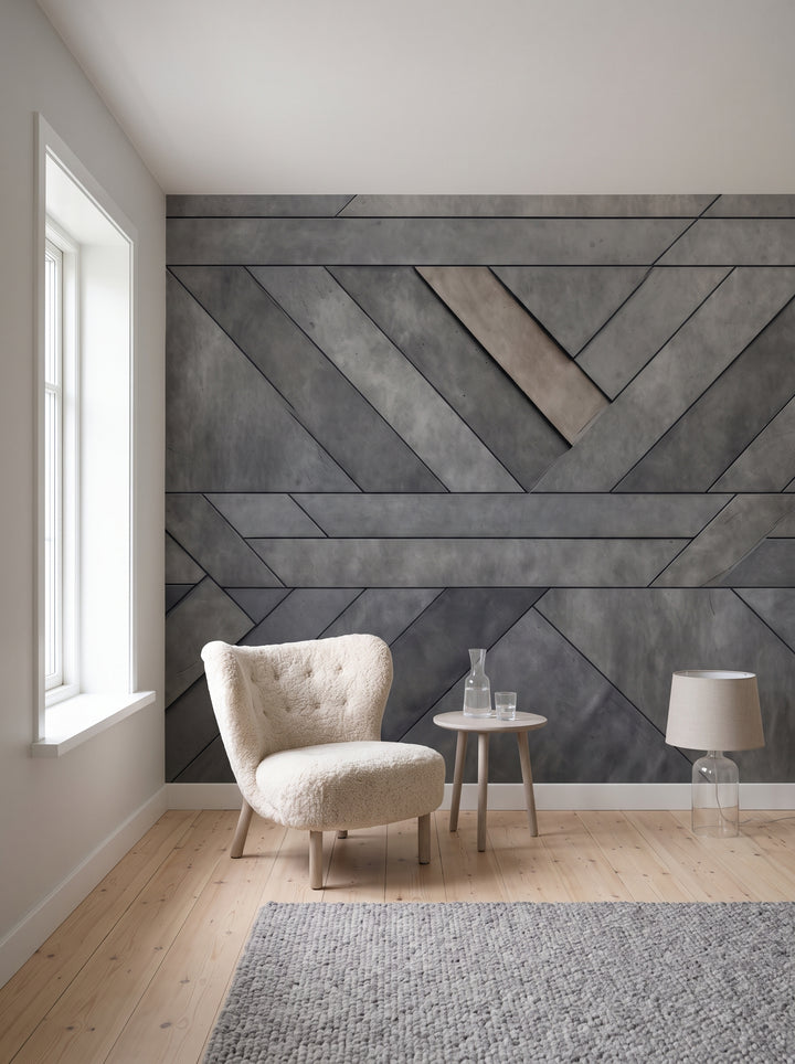 Fototapeta artystyczna o nazwie Geometric Weave w aranżacji wnętrza: kąt do czytania w skandynawskiej willi.