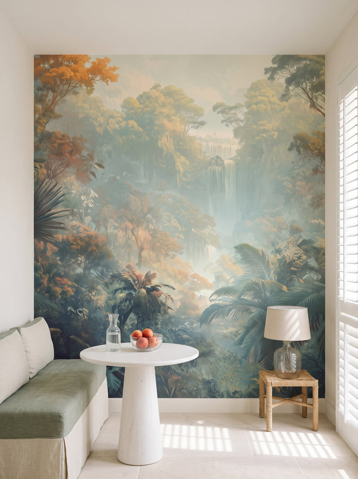 Fototapeta artystyczna o nazwie MISTY TROPICALE w aranżacji wnętrza: śniadaniowy kącik w willi na Lazurowym Wybrzeżu.