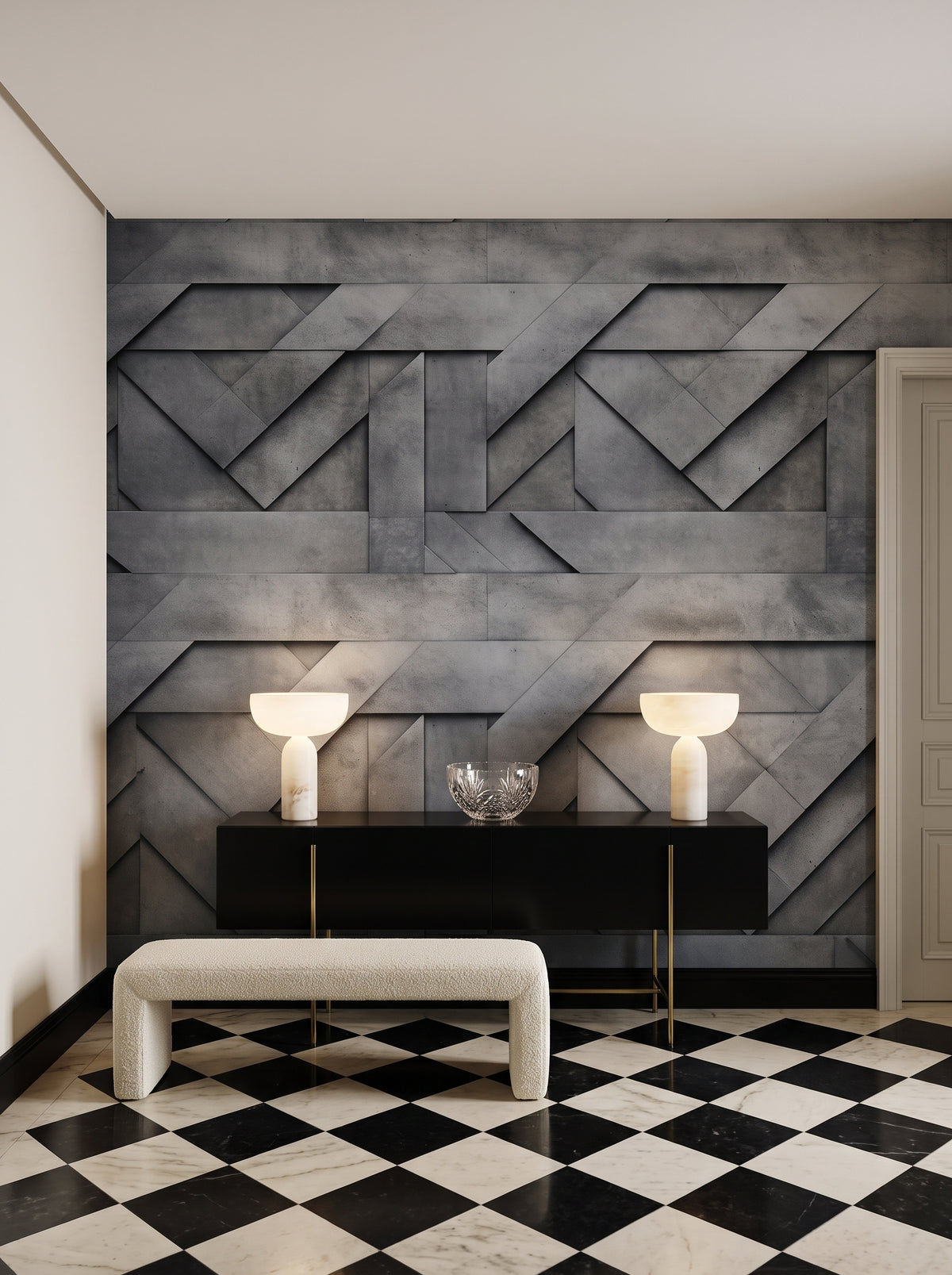 Fototapeta artystyczna o nazwie Concrete Labyrinth w aranżacji wnętrza: hol wejściowy w apartamencie art déco.