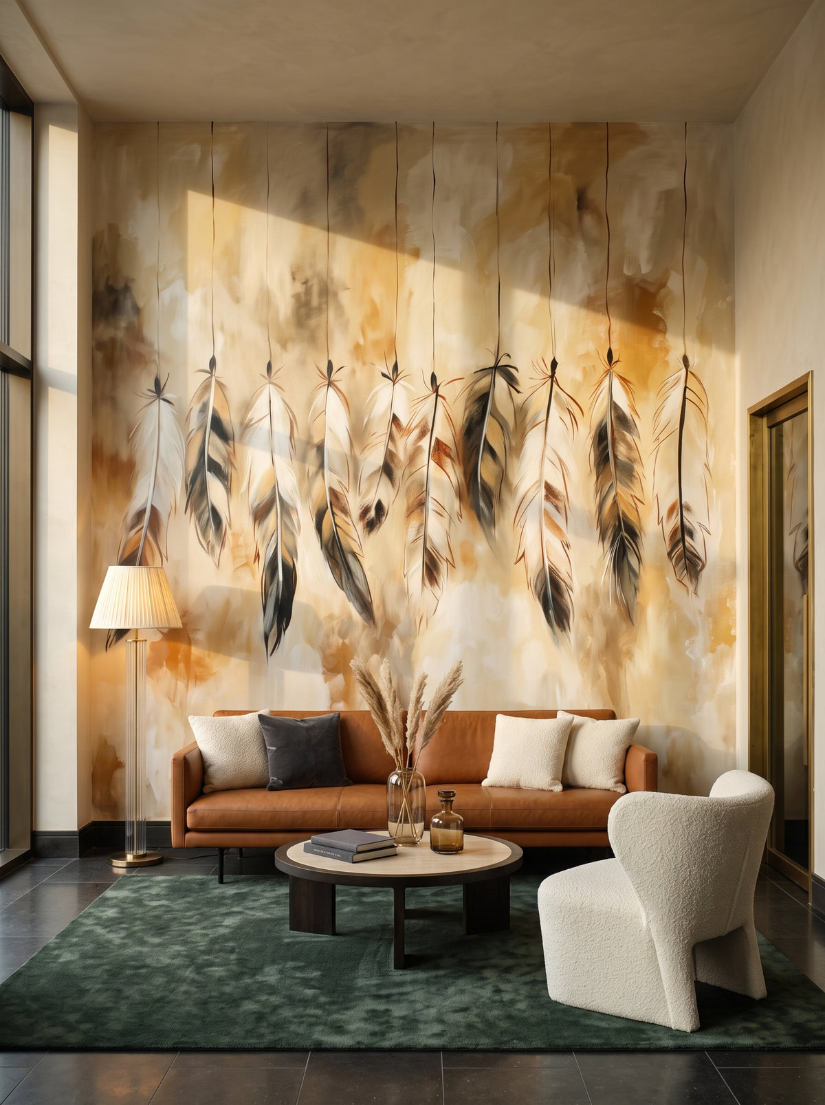 Fototapeta artystyczna o nazwie Monochrome Elegance w aranżacji wnętrza: lobby lounge w butikowym hotelu designerskim.