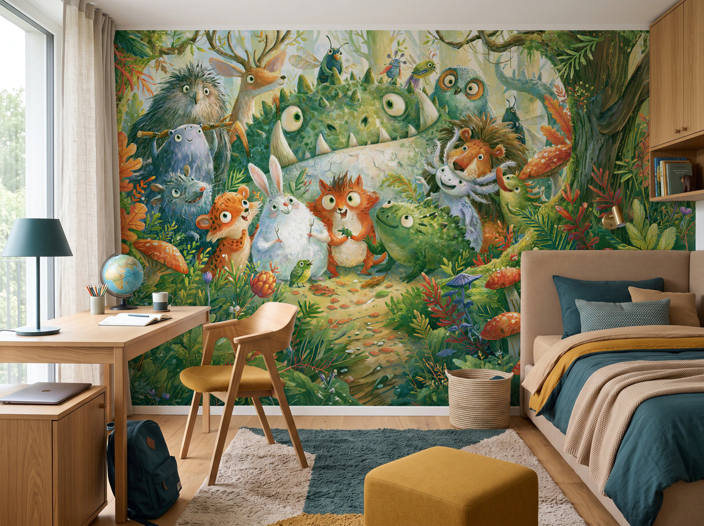 FERN TRAIL TROOP - tapeta z leśnymi zwierzętami — child's room