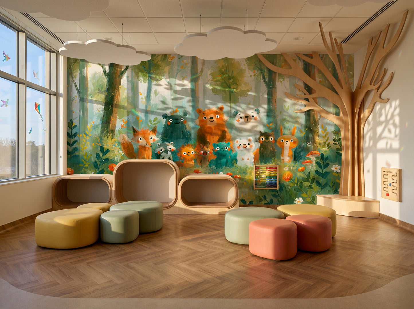 SUNLIT CLEARING - tapeta z leśnymi zwierzętami na polanie — KIDS — Playroom 01