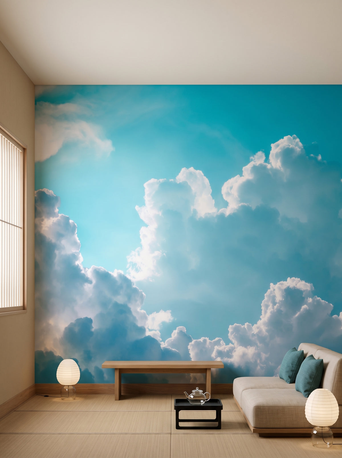 Fototapeta artystyczna o nazwie Azure Calm w aranżacji wnętrza: lounge hotelowy w stylu Kioto.