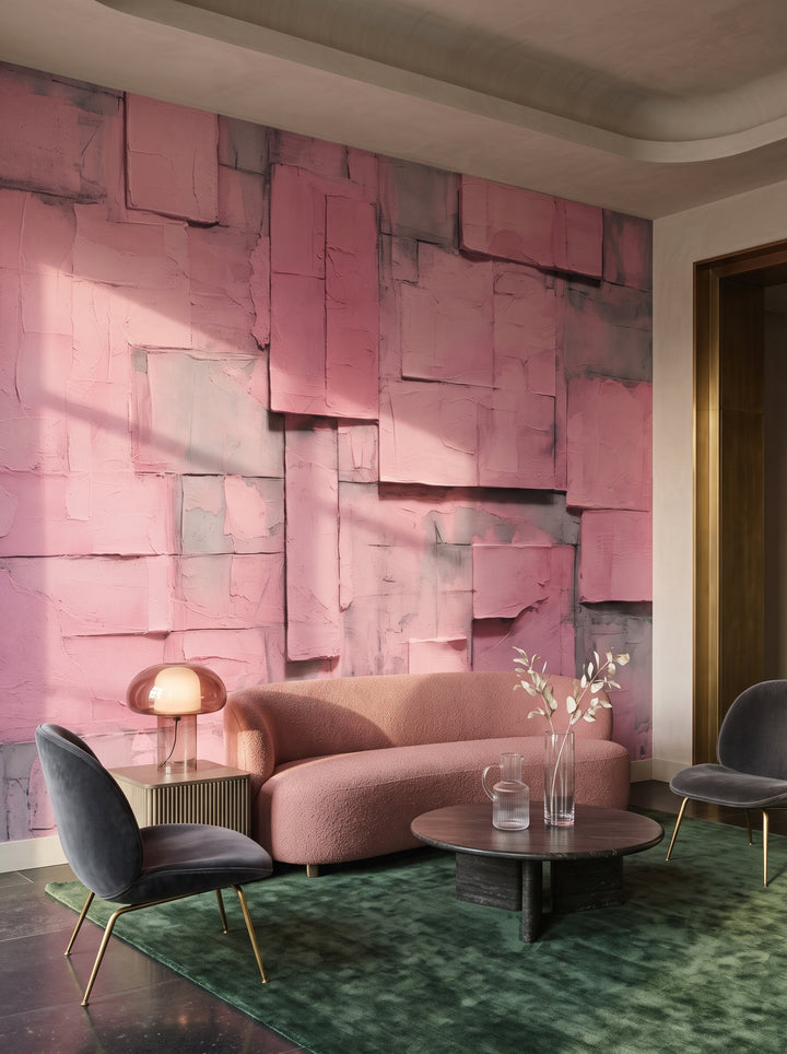 Fototapeta artystyczna o nazwie Blushing Texture w aranżacji wnętrza: lobby lounge butikowego hotelu designerskiego.