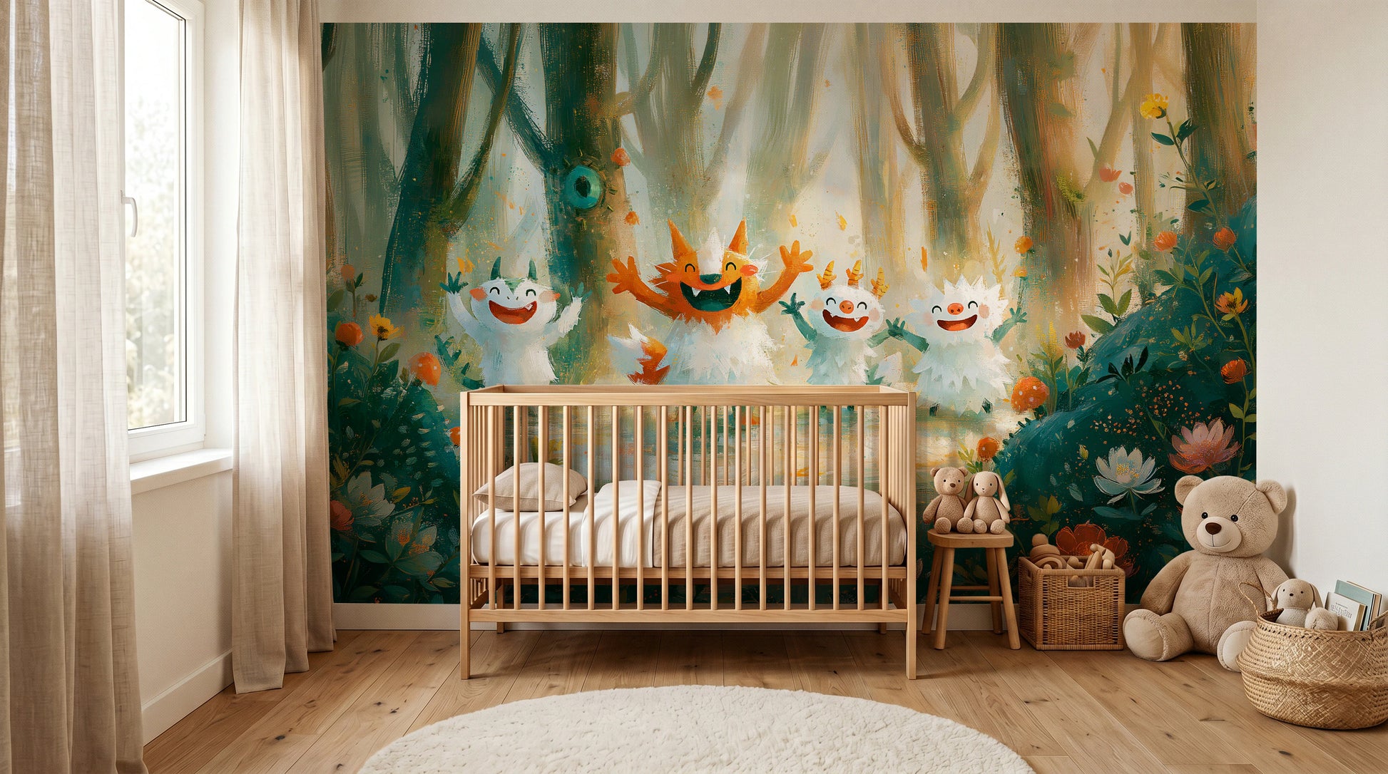 MERRY SPRITES - malowana leśna polana z wesołymi stworkami — KIDS room - baby cot